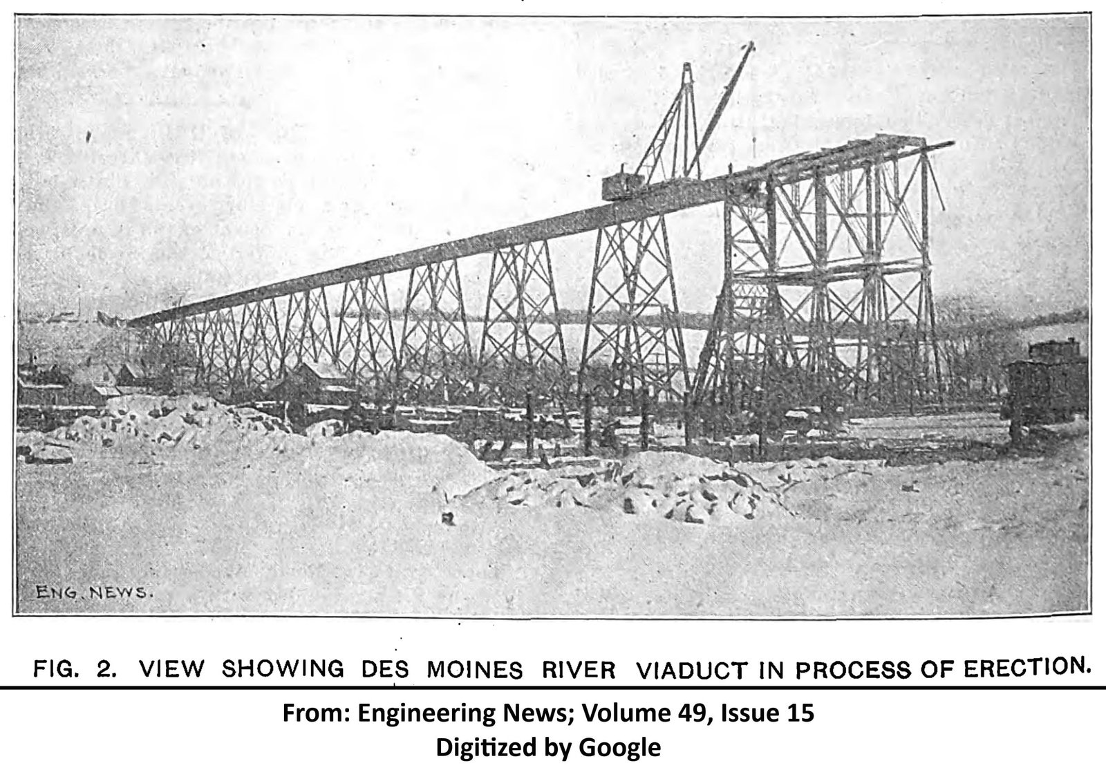 Erecting east half of bridge